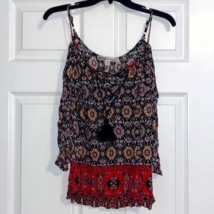 Womens spaghetti strap open shoulder multicolor pattern top. Size Large